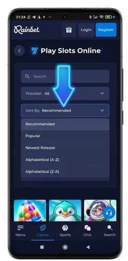Sort by dropdown